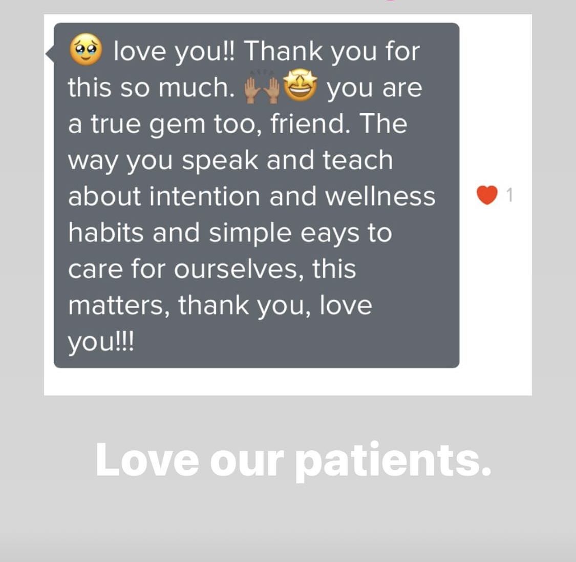 Patient expressing gratitude for wellness teaching
