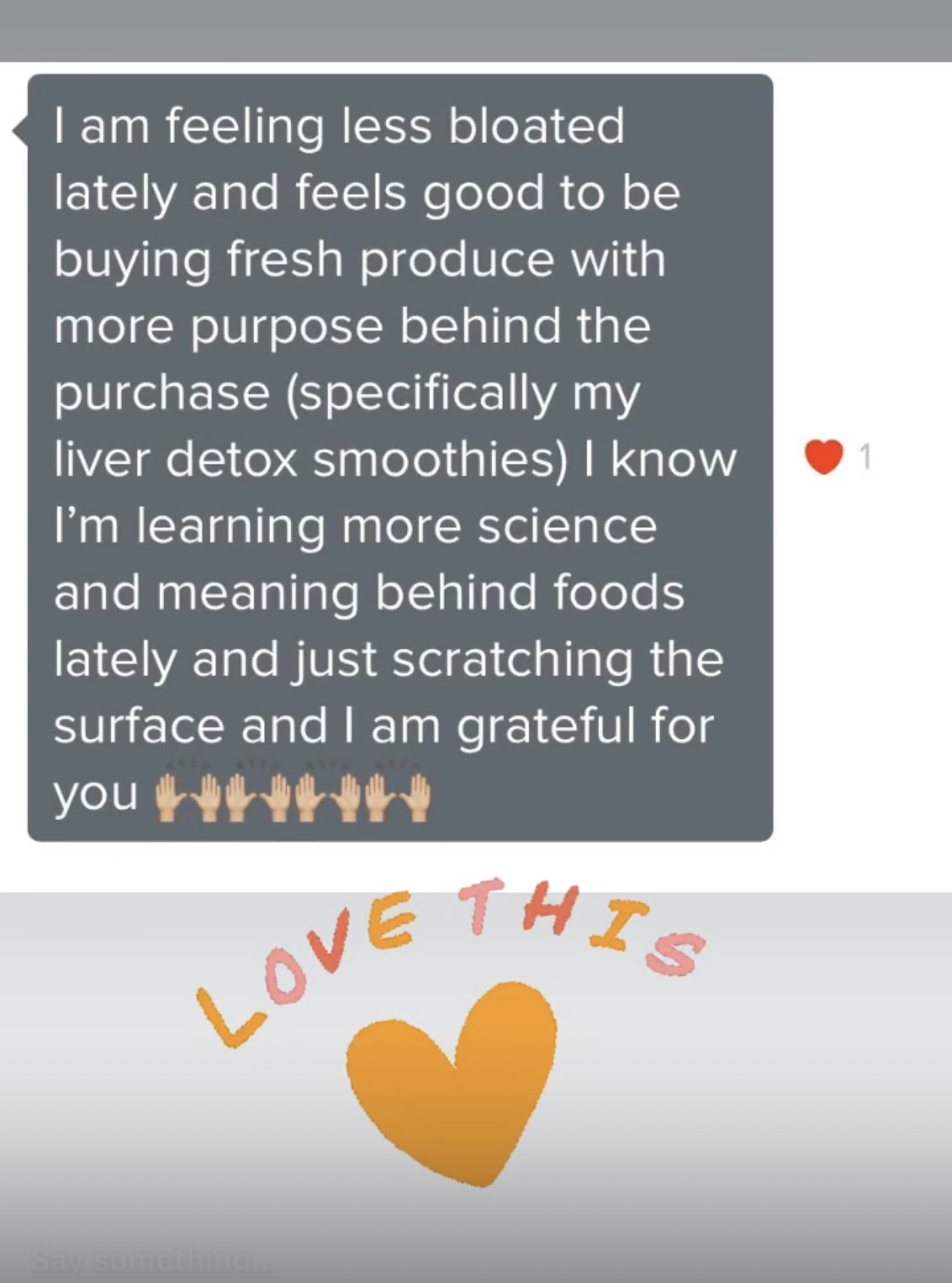 Patient feeling less bloated and grateful for nutrition guidance