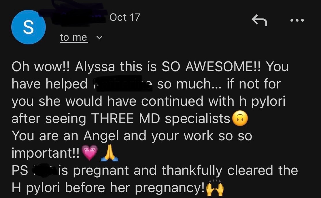 Patient testimonial about H Pylori treatment success